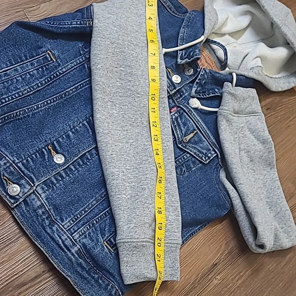 women Denim and Gray Hooded‎ Jacket